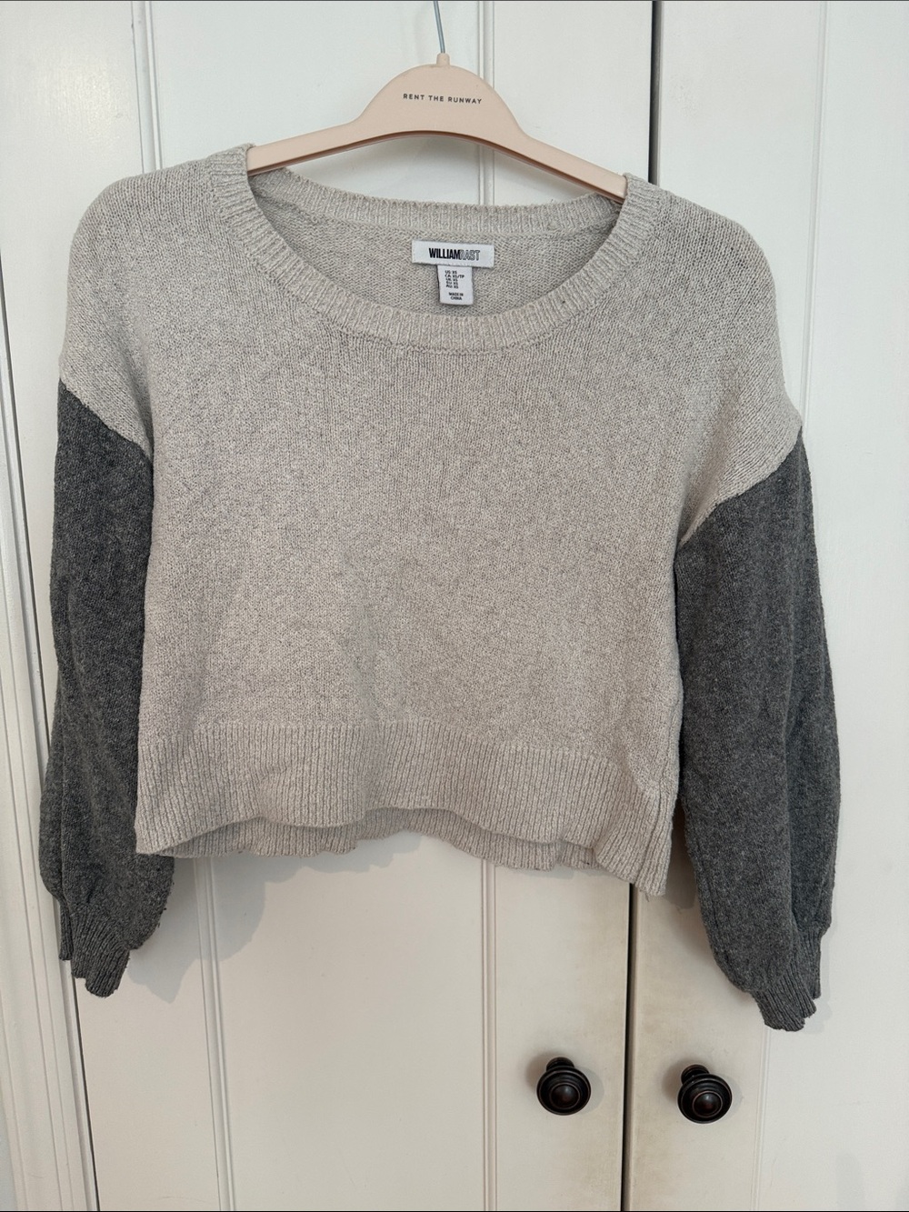 William Rast Two-Tone Light Gray and Charcoal Cropped Crewneck Sweater